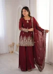 TRENDING FENDY SILK EMBROIDERY SEQUENCE WORK TOP PALAZZO WITH DUPATTA WEDDING WEAR WHOLESALE PRICE ETHNIC GARMENT (9)