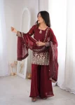 TRENDING FENDY SILK EMBROIDERY SEQUENCE WORK TOP PALAZZO WITH DUPATTA WEDDING WEAR WHOLESALE PRICE ETHNIC GARMENT (9)