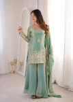 TRENDING FENDY SILK EMBROIDERY SEQUENCE WORK TOP PALAZZO WITH DUPATTA RAMA