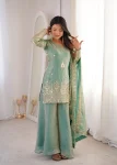 TRENDING FENDY SILK EMBROIDERY SEQUENCE WORK TOP PALAZZO WITH DUPATTA WEDDING WEAR WHOLESALE PRICE ETHNIC GARMENT (6)