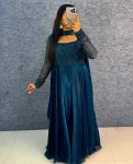 TRENDING FENDY SILK SEQUENCE AND BEADS WORK GOWN WITH DUPATTA AND WAIST BELT TEAL