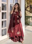 TRENDING FENDY SILK THREAD AND SEQUENCE WORK GOWN PALAZZO WITH DUPATTA WEDDING WEAR WHOLESALE PRICE ETHNIC GARMENT (3)