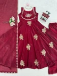 TRENDING FENDY SILK THREAD AND SEQUENCE WORK GOWN PALAZZO WITH DUPATTA WEDDING WEAR WHOLESALE PRICE ETHNIC GARMENT (3)