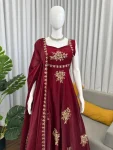TRENDING FENDY SILK THREAD AND SEQUENCE WORK GOWN PALAZZO WITH DUPATTA WEDDING WEAR WHOLESALE PRICE ETHNIC GARMENT (3)
