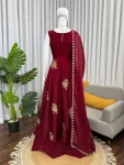 TRENDING FENDY SILK THREAD AND SEQUENCE WORK GOWN PALAZZO WITH DUPATTA WEDDING WEAR WHOLESALE PRICE ETHNIC GARMENT (3)