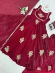 TRENDING FENDY SILK THREAD AND SEQUENCE WORK GOWN PALAZZO WITH DUPATTA WEDDING WEAR WHOLESALE PRICE ETHNIC GARMENT (3)