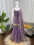 TRENDING FENDY SILK THREAD WITH SEQUENCE WITH REAL MIRROR WITH READYMADE LACE BORDER WORK TOP PALAZZO WITH DUPATTA FESTIVE WEAR WHOLESALE PRICE ETHNIC GARMENT (15)