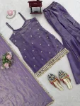 TRENDING FENDY SILK THREAD WITH SEQUENCE WITH REAL MIRROR WITH READYMADE LACE BORDER WORK TOP PALAZZO WITH DUPATTA FESTIVE WEAR WHOLESALE PRICE ETHNIC GARMENT (15)