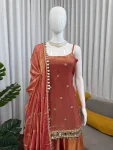 TRENDING FENDY SILK THREAD WITH SEQUENCE WITH REAL MIRROR WITH READYMADE LACE BORDER WORK TOP PALAZZO WITH DUPATTA FESTIVE WEAR WHOLESALE PRICE ETHNIC GARMENT (3)