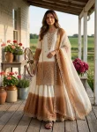 TRENDING GEORGETTE EMBROIDERY THREAD WORK TOP PALAZZO WITH DUPATTA CHIKU AND WHITE