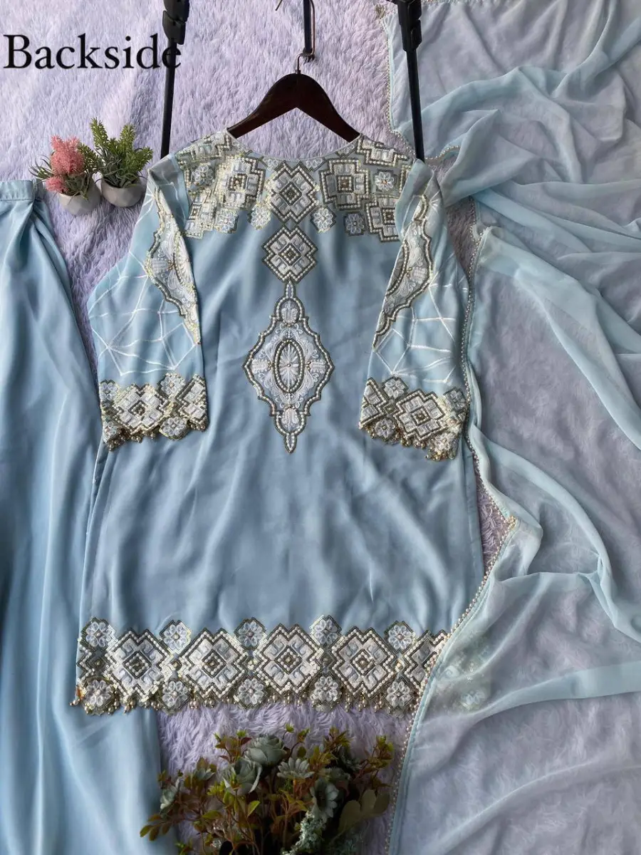 TRENDING GEORGETTE SEQUENCE EMBROIDERY WORK MOTHER DAUGHTER SET FESTIVE WEAR WHOLESALE PRICE ETHNIC GARMENT (17)
