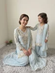 TRENDING GEORGETTE SEQUENCE EMBROIDERY WORK MOTHER DAUGHTER SET FESTIVE WEAR WHOLESALE PRICE ETHNIC GARMENT (8)