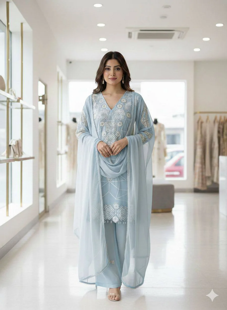 TRENDING GEORGETTE SEQUENCE EMBROIDERY WORK MOTHER DAUGHTER SET FESTIVE WEAR WHOLESALE PRICE ETHNIC GARMENT (4)