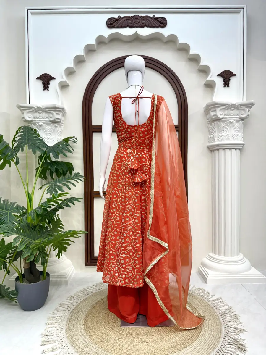 TRENDING GEORGETTE THREAD & SEQUENCE WITH FANCY LACE WORK GOWN PALAZZO WITH DUPATTA FESTIVE WEAR WHOLESALE PRICE ETHNIC GARMENT (11)