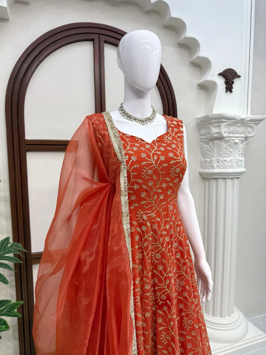 TRENDING GEORGETTE THREAD & SEQUENCE WITH FANCY LACE WORK GOWN PALAZZO WITH DUPATTA FESTIVE WEAR WHOLESALE PRICE ETHNIC GARMENT (9)