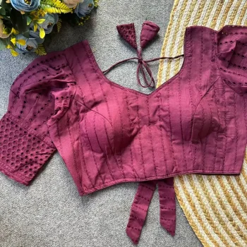 TRENDING HAKOBA COTTON  FANCY WORK STITCHED BLOUSE WINE
