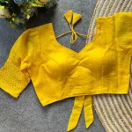 TRENDING HAKOBA COTTON FANCY WORK STITCHED BLOUSE YELLOW