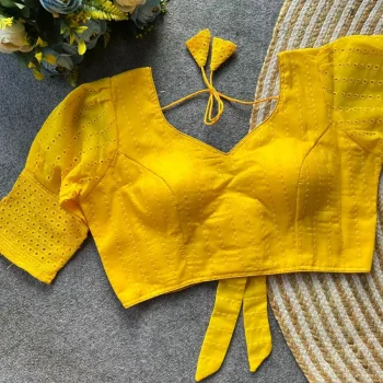 TRENDING HAKOBA COTTON  FANCY WORK STITCHED BLOUSE YELLOW