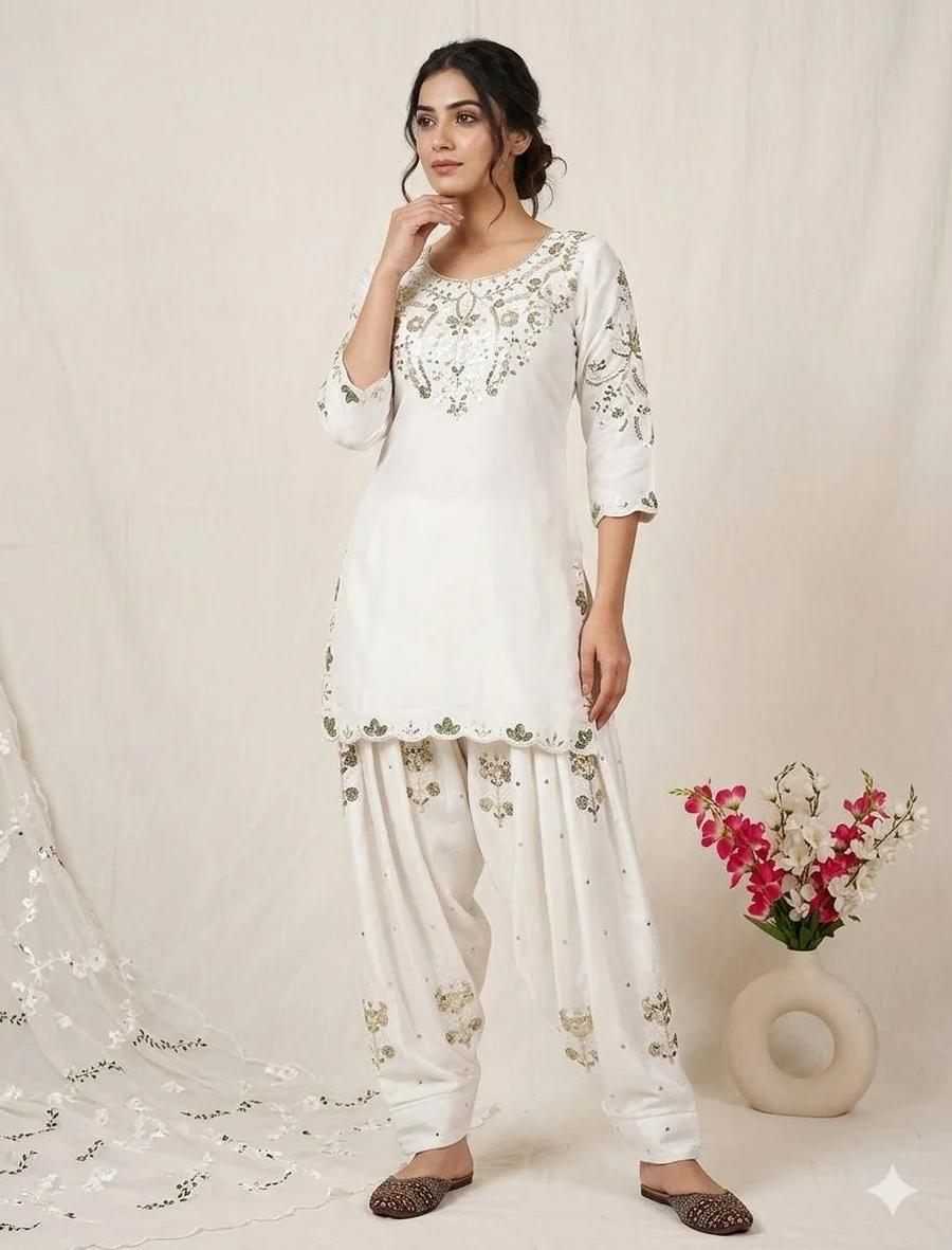 TRENDING JAPAN SATIN EMBROIDERY SEQUENCE WORK TOP PATIYALA WITH DUPATTA FESTIVE WEAR WHOLESALE PRICE ETHNIC GARMENT (10)