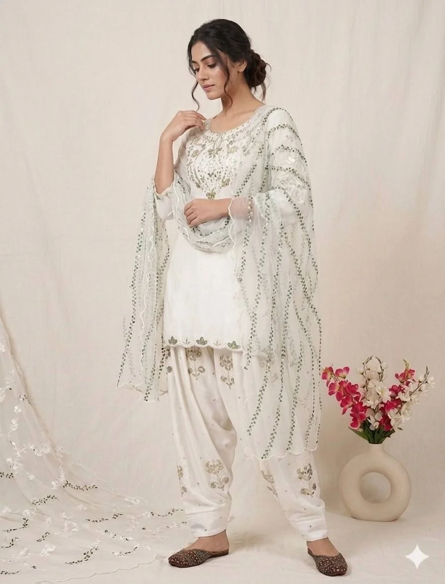 TRENDING JAPAN SATIN EMBROIDERY SEQUENCE WORK TOP PATIYALA WITH DUPATTA FESTIVE WEAR WHOLESALE PRICE ETHNIC GARMENT (8)