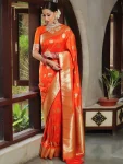 TRENDING LICHI SILK JACQUARD WORK SAREE WITH UNSTITCHED BLOUSE ORANGE