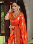 TRENDING LICHI SILK JACQUARD WORK SAREE WITH UNSTITCHED BLOUSE DAILY WEAR WHOLESALE PRICE ETHNIC GARMENT (3)