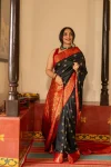 TRENDING LICHI SILK JACQUARD WORK SAREE WITH UNSTITCHED BLOUSE BLACK