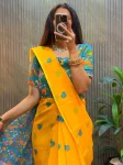 TRENDING LINEN SILK PRINTED WORK GOWN SAREE DAILY WEAR WHOLESALE PRICE ETHNIC GARMENT (3)