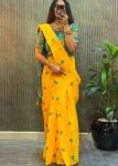 TRENDING LINEN SILK PRINTED WORK GOWN SAREE DAILY WEAR WHOLESALE PRICE ETHNIC GARMENT (3)