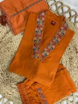 TRENDING MANGO SILK EMBROIDERY SEQUENCE & HAND WORK TOP BOTTOM WITH DUPATTA ORANGE