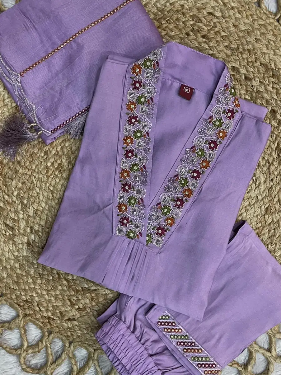 TRENDING MANGO SILK EMBROIDERY SEQUENCE & HAND WORK TOP BOTTOM WITH DUPATTA FESTIVE WEAR WHOLESALE PRICE ETHNIC GARMENT (5)