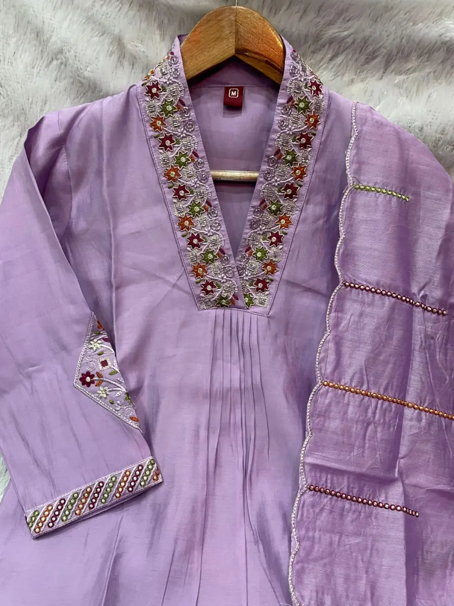 TRENDING MANGO SILK EMBROIDERY SEQUENCE & HAND WORK TOP BOTTOM WITH DUPATTA FESTIVE WEAR WHOLESALE PRICE ETHNIC GARMENT (7)