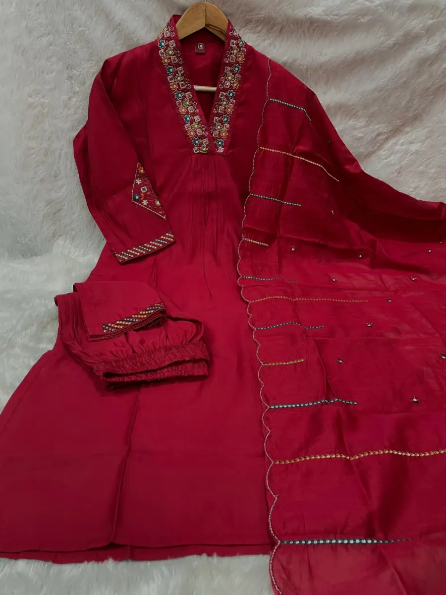 TRENDING MANGO SILK EMBROIDERY SEQUENCE & HAND WORK TOP BOTTOM WITH DUPATTA FESTIVE WEAR WHOLESALE PRICE ETHNIC GARMENT (9)