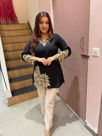 TRENDING MUL COTTON EMBROIDERY WORK CO-ORD SET BLACK