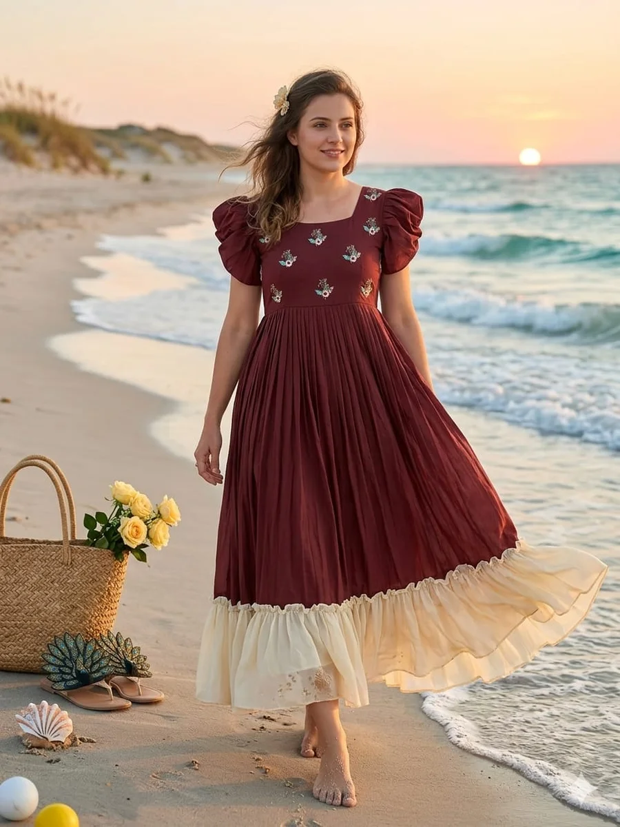 TRENDING MUL COTTON MAGGAM WORK ONE PIECE DRESS FESTIVE WEAR WHOLESALE PRICE ETHNIC GARMENT (2)