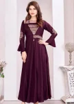 TRENDING MUSLIN EMBROIDERY WOEK GOWN WINE
