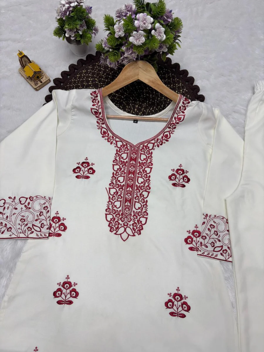 TRENDING RAYON COTTON EMBROIDERY WORK TOP PALAZZO SET OFFICE WEAR WHOLESALE PRICE ETHNIC GARMENT (5)