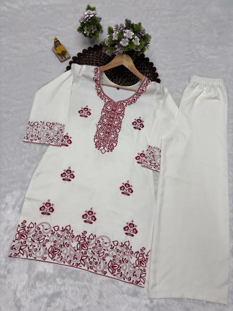 TRENDING RAYON COTTON EMBROIDERY WORK TOP PALAZZO SET OFFICE WEAR WHOLESALE PRICE ETHNIC GARMENT (7)