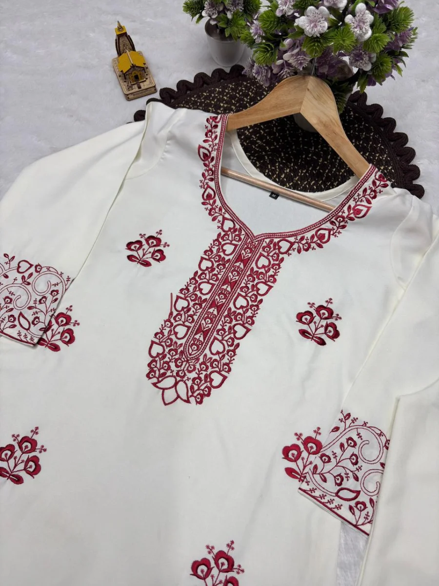 TRENDING RAYON COTTON EMBROIDERY WORK TOP PALAZZO SET OFFICE WEAR WHOLESALE PRICE ETHNIC GARMENT (8)