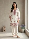 TRENDING RAYON COTTON EMBROIDERY WORK TOP PALAZZO SET WHITE AND RED