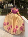 TRENDING SOFT SILK FLORAL PRINTED WORK GOWN CREAM AND PINK