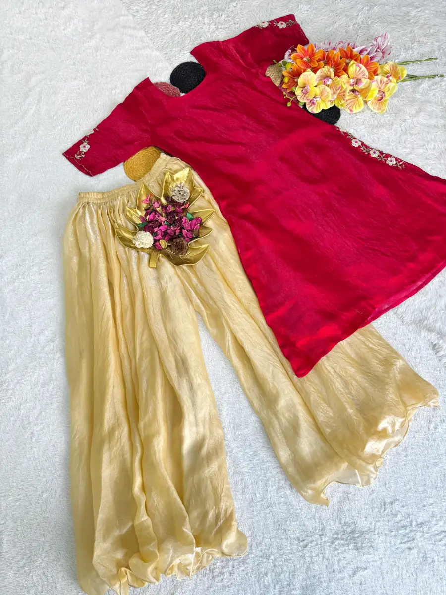 TRENDING SPACE SILK HANDWORK & MAGGAM WORK KURTI PALAZZO SET FESTIVE WEAR WHOLESALE PRICE ETHNIC GARMENT (1)