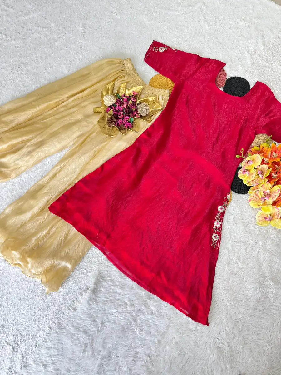 TRENDING SPACE SILK HANDWORK & MAGGAM WORK KURTI PALAZZO SET FESTIVE WEAR WHOLESALE PRICE ETHNIC GARMENT (8)
