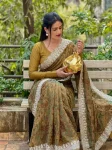 TRENDING TWILL NET CHIKANKARI WORK SAREE WITH UNSTITCHED BLOUSE WEDDING WEAR WHOLESALE PRICE ETHNIC GARMENT (4)