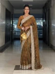 TRENDING TWILL NET CHIKANKARI WORK SAREE WITH UNSTITCHED BLOUSE WEDDING WEAR WHOLESALE PRICE ETHNIC GARMENT (4)