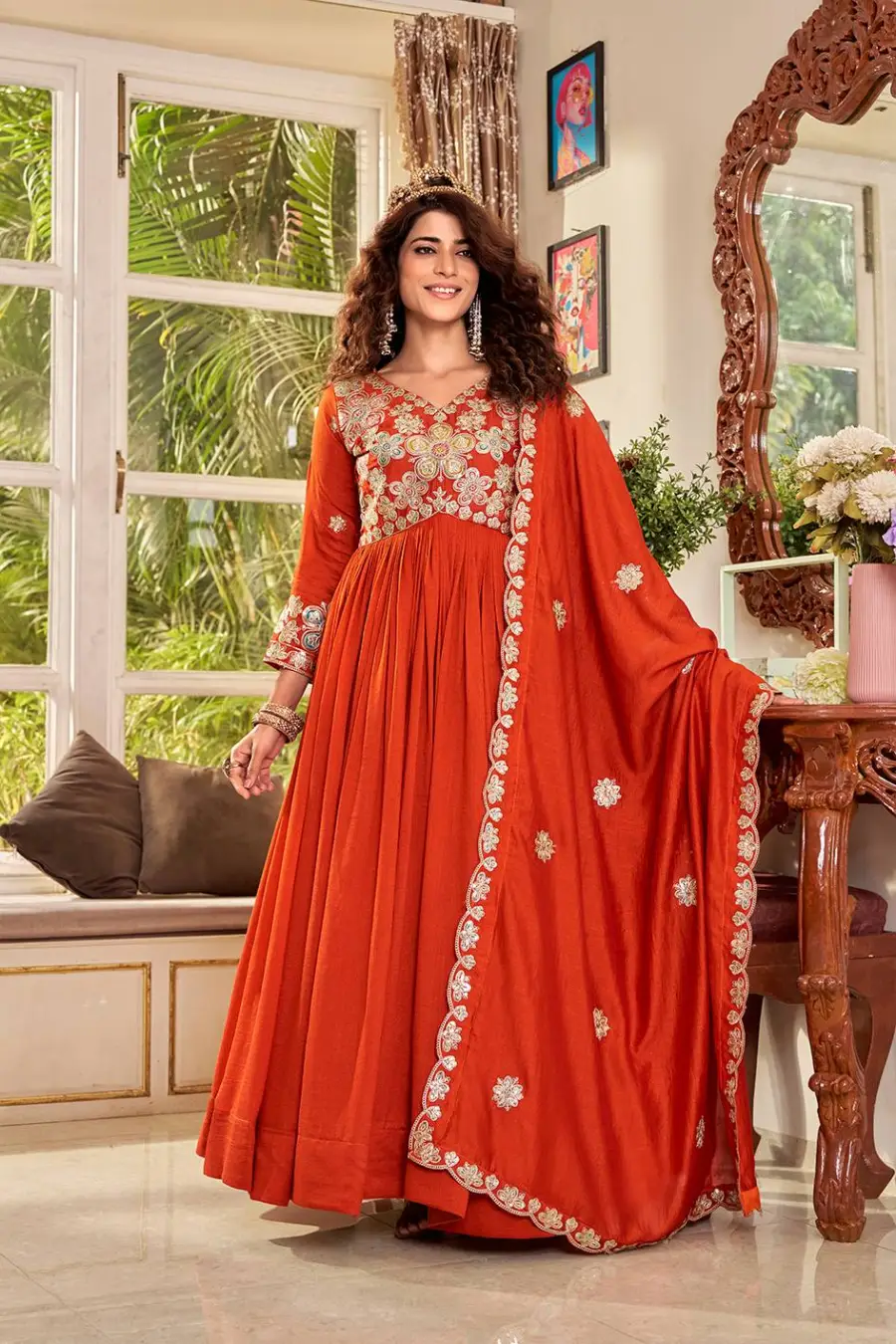 TRENDING VICHITRA CODING SEQUENCE EMBROIDERY WORK GOWN WITH DUPATTA FESTIVE WEAR WHOLESALE PRICE ETHNIC GARMENT (6)
