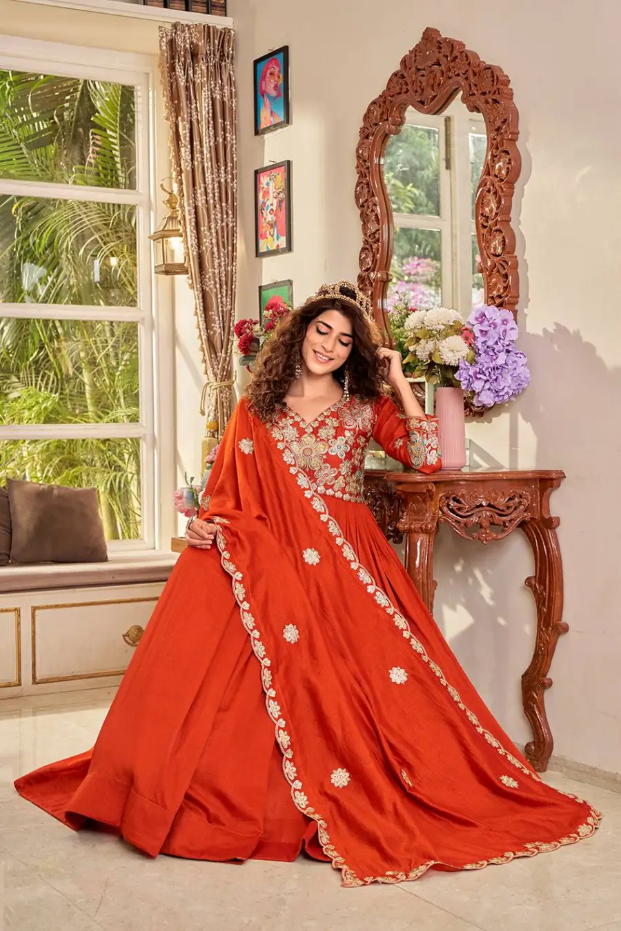 TRENDING VICHITRA CODING SEQUENCE EMBROIDERY WORK GOWN WITH DUPATTA FESTIVE WEAR WHOLESALE PRICE ETHNIC GARMENT (7)