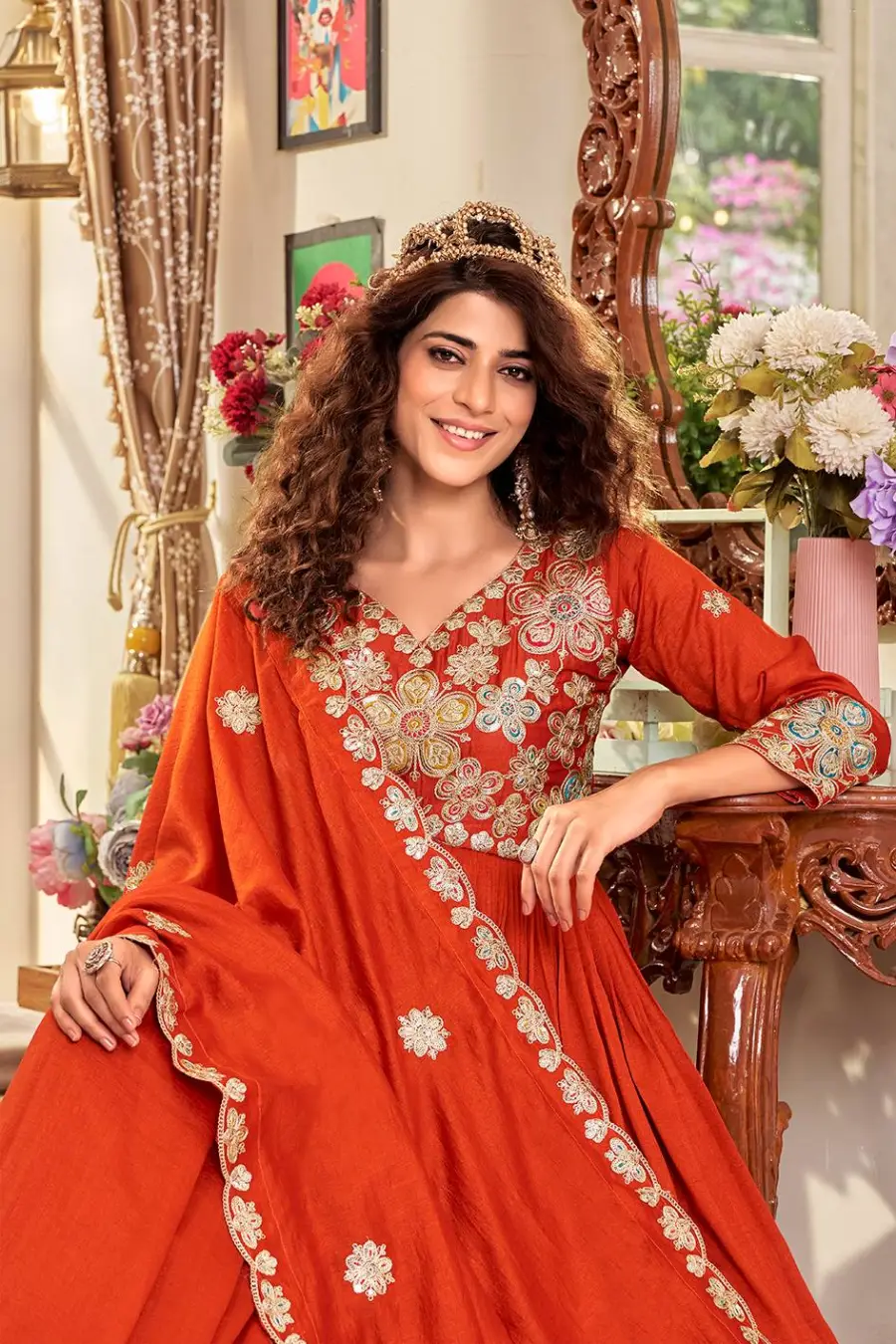TRENDING VICHITRA CODING SEQUENCE EMBROIDERY WORK GOWN WITH DUPATTA FESTIVE WEAR WHOLESALE PRICE ETHNIC GARMENT (8)