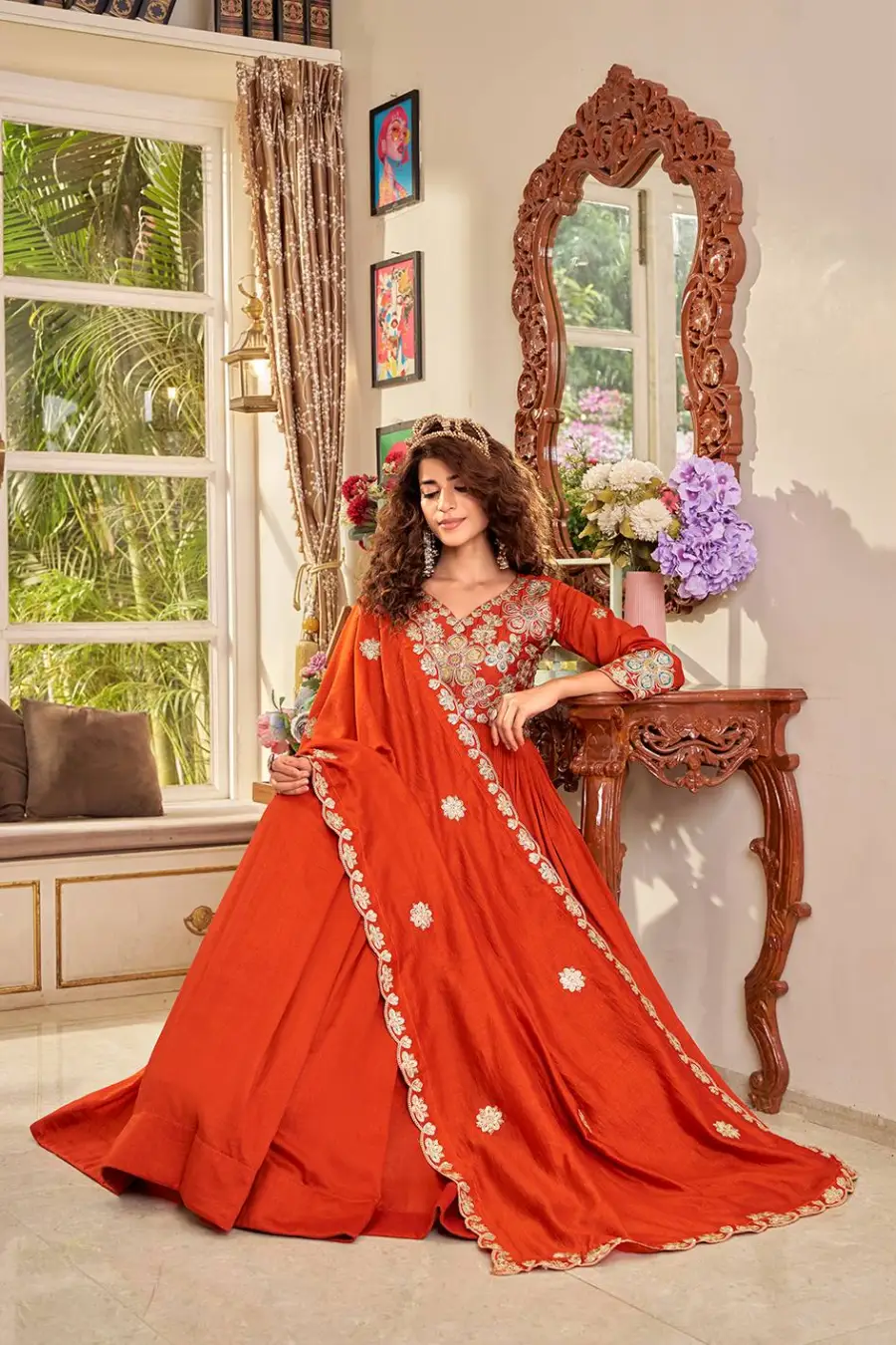 TRENDING VICHITRA CODING SEQUENCE EMBROIDERY WORK GOWN WITH DUPATTA FESTIVE WEAR WHOLESALE PRICE ETHNIC GARMENT (9)