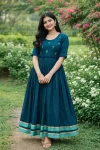 TRENDING VICHITRA SILK MAGGAM WORK ONE PIECE DRESS TEAL